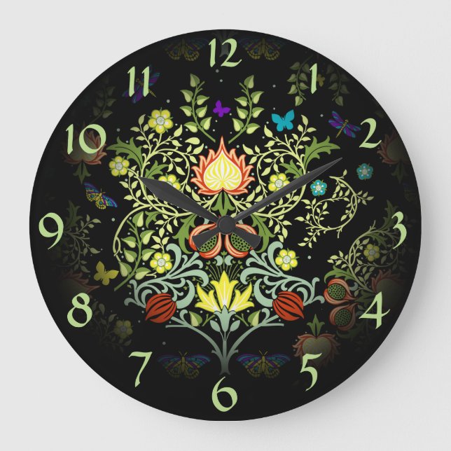 Grande Horloge Ronde William Morris Feuilles Et Fleurs (Recto)