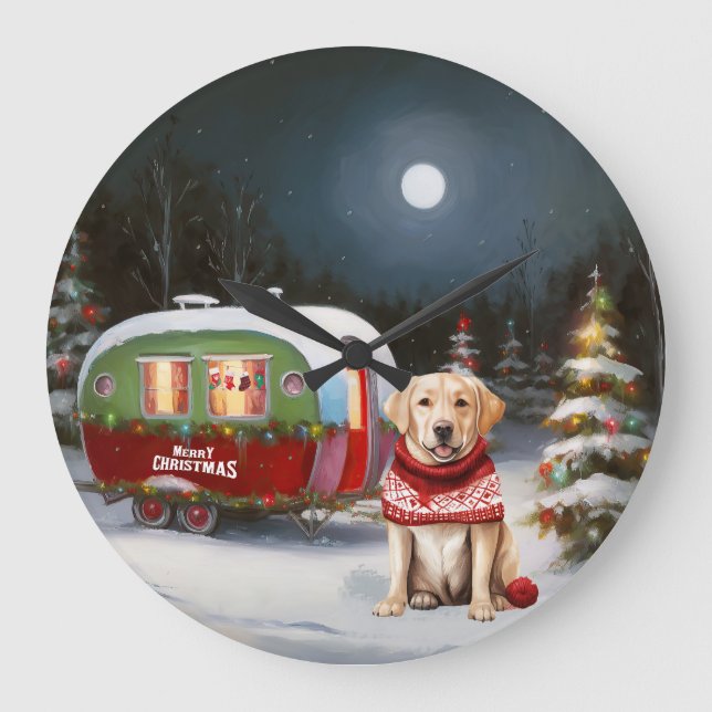 Grande Horloge Ronde Winter Labrador Caravan Christmas Adventure (Recto)