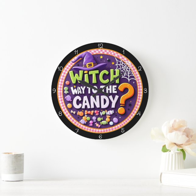 Grande Horloge Ronde Witch Way To The Candy Halloween (Maison)