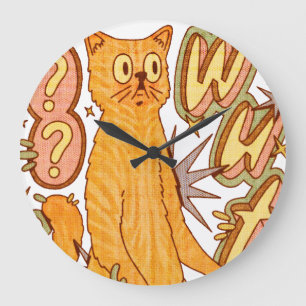 Grande Horloge Ronde Wut ? / Illustration d'un chat orange