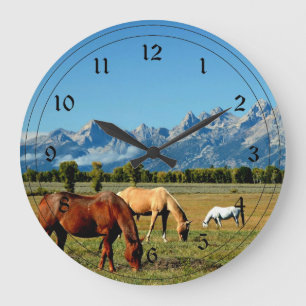 Grande Horloge Ronde Wyoming, Teton Mountains, avec Horses Grazing