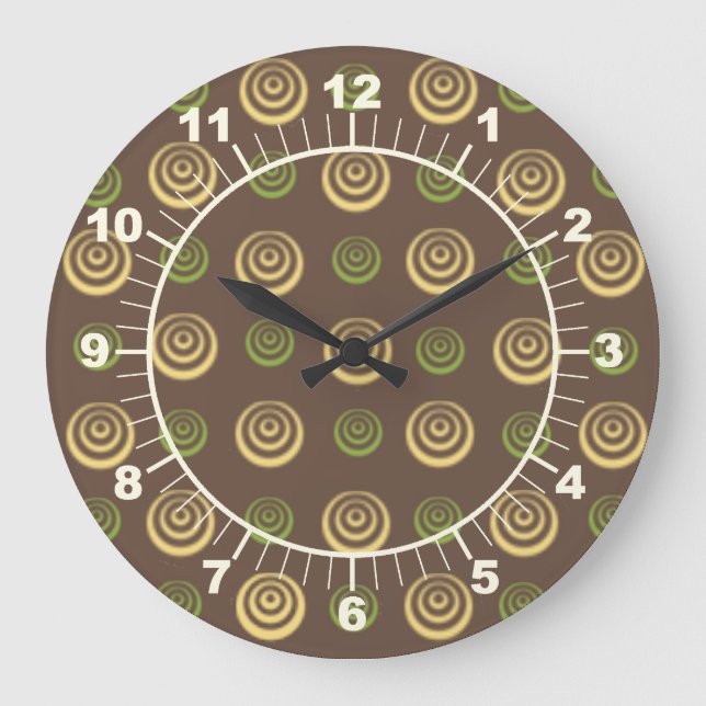 Grande Horloge Ronde Yellow and Green Circles on Brown Wall Clock (Recto)