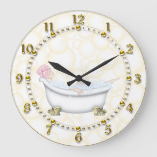 Grande Horloge Ronde Yellow Bathroom Bubbles