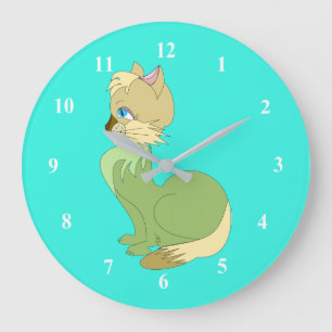 Grande Horloge Ronde Yellow cat with Blue Eyes - Custom Color