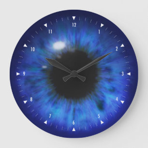 Grande Horloge Ronde Yeux bleus profonds hypnotiques