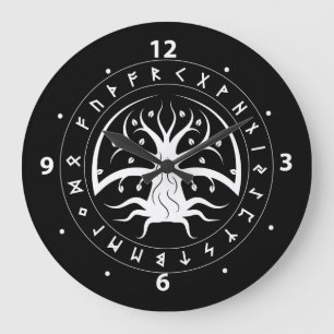 Grande Horloge Ronde Yggdrasil Circle Runes Wall Clocks