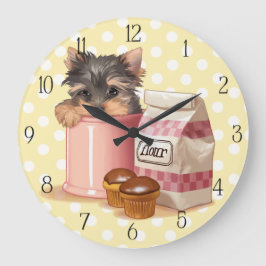 Grande Horloge Ronde Yorkie et cupcakes au chocolat