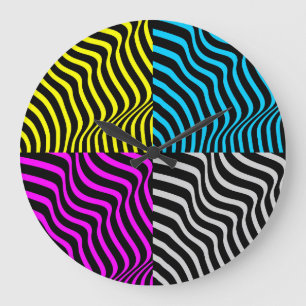 Grande Horloge Ronde Zebra Stripes - Motif géométrique Art Abstrait 3D