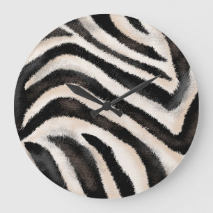Grande Horloge Ronde Zebra Texture : Dessin à la main, Africain.