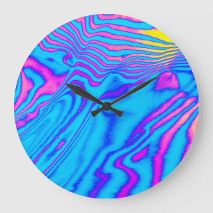 Grande Horloge Ronde Zèbre à rayures psychédéliques : Néon Fluorescent
