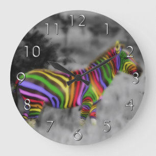Grande Horloge Ronde Zèbre d'arc-en-ciel