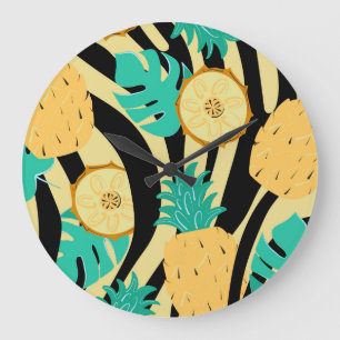 Grande Horloge Ronde Zèbre, monstère, ananas : motif d'été.