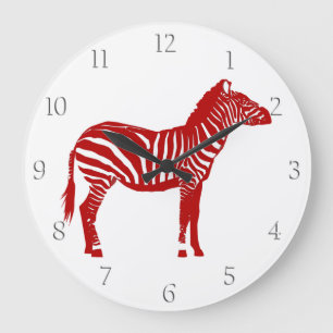 Grande Horloge Ronde Zèbre - Rouge profond et blanc