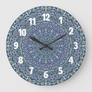 Grande Horloge Ronde Zen Navy et le Mandala jaune