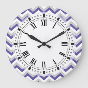 Grande Horloge Ronde Zigzags bleus pourpres géométriques élégants d