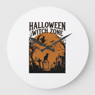Grande Horloge Ronde Zone de sorcière d'Halloween Cimetière de chat noi
