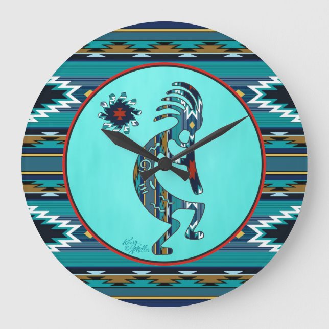 Grande horloge Turquoise Kokopelli (Recto)