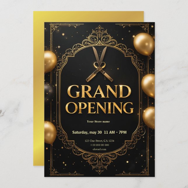 Grande Invitation d'ouverture Premium Black & Gold (Devant / Derrière)