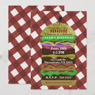 Grande invitation grasse de rouge de barbecue
