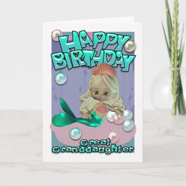 Grande Petite-Fille Carte Anniversaire Avec Sirène (Devant)