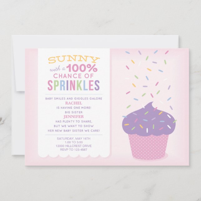 Grande Soeur Rose Cupcake Baby Sprinkl Invitation (Devant)