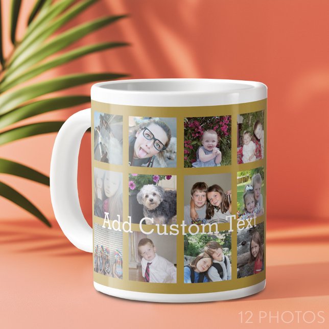Grande Tasse 12 Collage photo avec Arrière - plan or (12 photo personalized coffee mug)