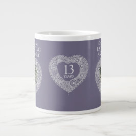 Grande Tasse 13e Mariage dentelle anniversaire coeur photo gris