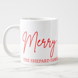 Grande Tasse 2025 Moderne Joyeux et Lumineux Rouge Rose de Noël