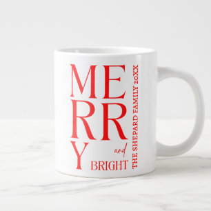 Grande Tasse 2025 Moderne Joyeux et Lumineux Rouge Rose de Noël