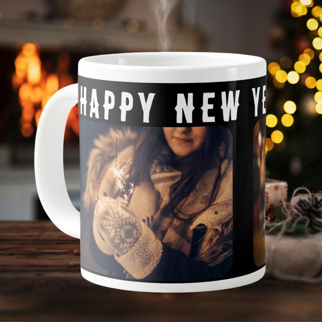 Grande Tasse 2 Photo Collage Black Happy New Year 2026 (Créateur téléchargé)