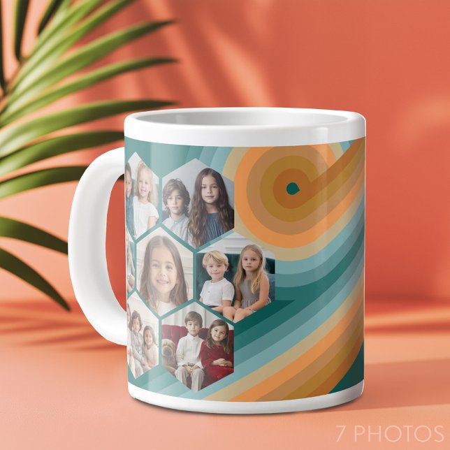 Grande Tasse 7 Photo Collage funky hexagone couleur coucher de  (7 photo personalized coffee mug - retro stripes)