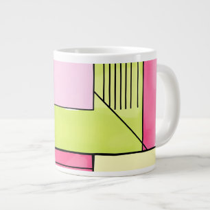 Grande Tasse Abstrait patchwork rose et vert citron