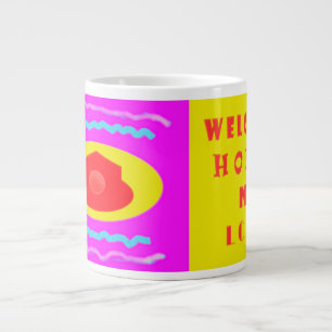 Grande Tasse Accueil avec amour grand rose et jaune brun