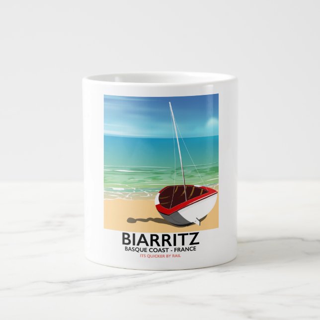 Grande Tasse Affiche de voyage de Biarritz France Beach (Devant)