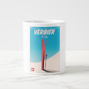Grande Tasse Affiche de voyage de ski vintage Verbier, Suisse.