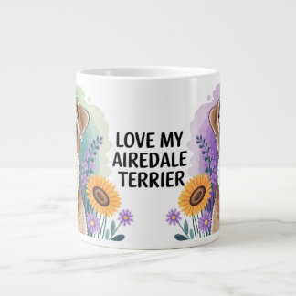 Grande Tasse Airedale Terrier Dog Art avec Fleurs