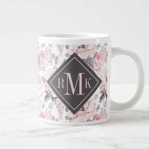 Grande Tasse Ajouter votre monogramme  Motif rose et gris class