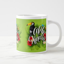 Grande Tasse Aloha Hawaii Fleurs Feuillage Papillons Jaune