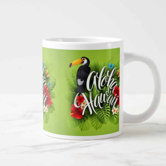 Grande Tasse Aloha Hawaii Fleurs Feuillage Papillons Jaune (Droite)
