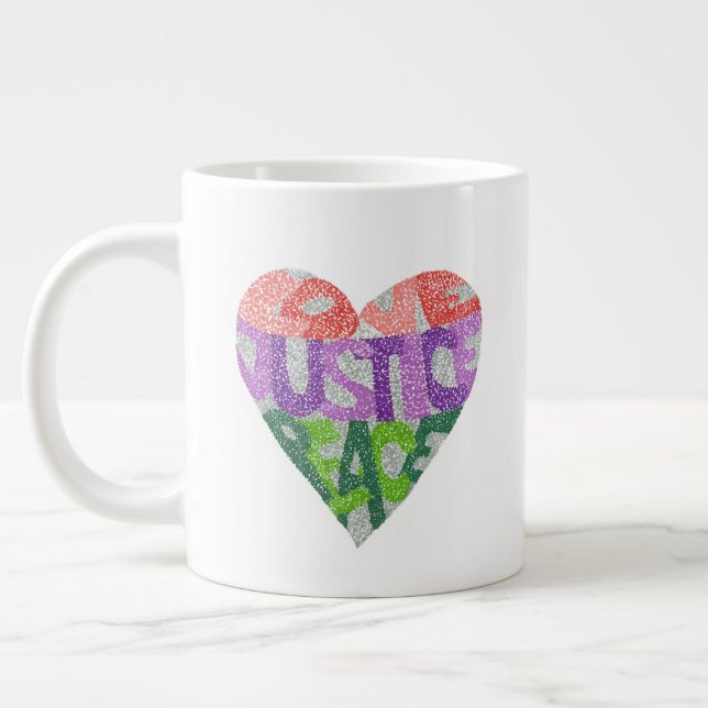 Grande Tasse Amour, justice, paix - Jumbo Mug (Gauche)