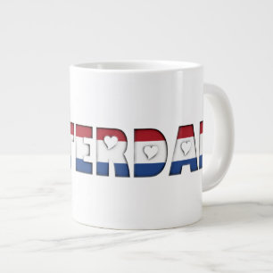 Grande Tasse Amsterdam Drapeau Couleurs Typographie Coeurs Moti