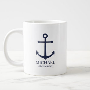 Grande Tasse Ancre Bleue marine Nautique Groomsmen personnalisé