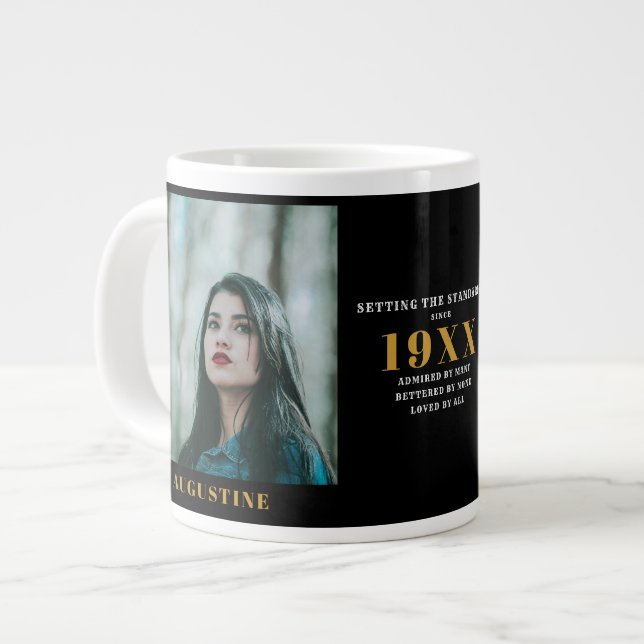 Grande Tasse Anniversaire Modèle photo Elegant Chic Gold Noir (Devant gauche)