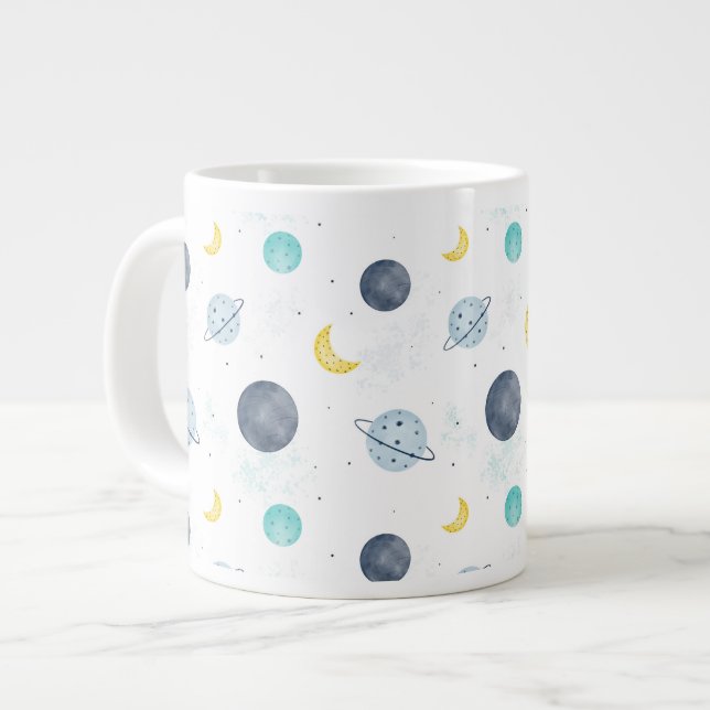 Grande Tasse Aquarelle Blue Space Planet Motif (Devant gauche)