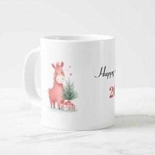 Grande Tasse Aquarelle Cheval rouge avec cadeaux et arbre de No