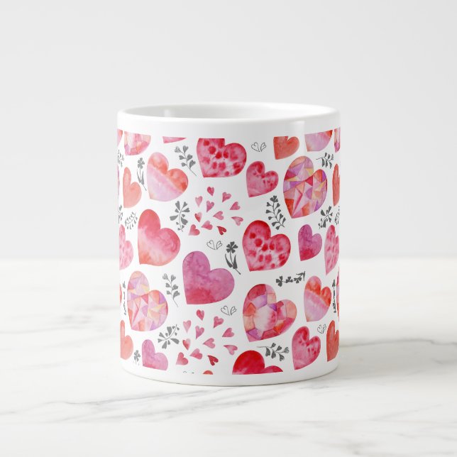 Grande Tasse Aquarelle Coeurs Valentine (Devant)
