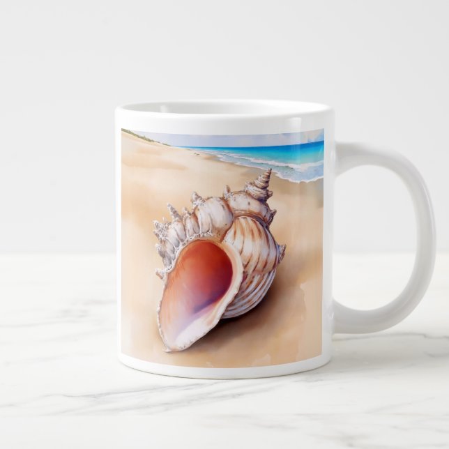 Grande Tasse Aquarelle Conch Shell sur la plage (Droite)