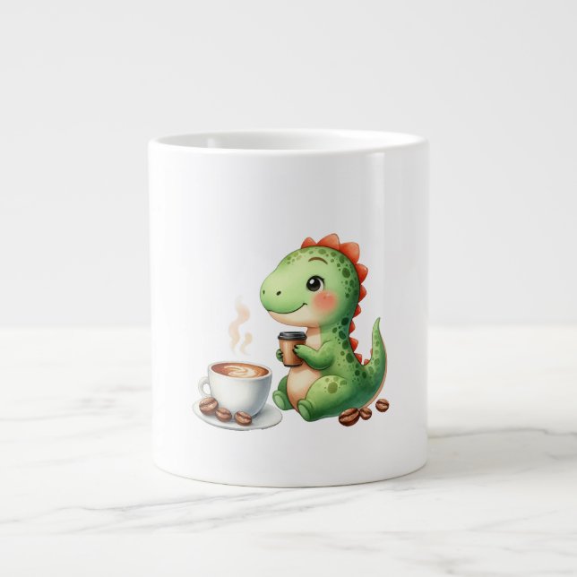 Grande Tasse aquarelle Cute Dinosaur T Rex boire du café (Devant)