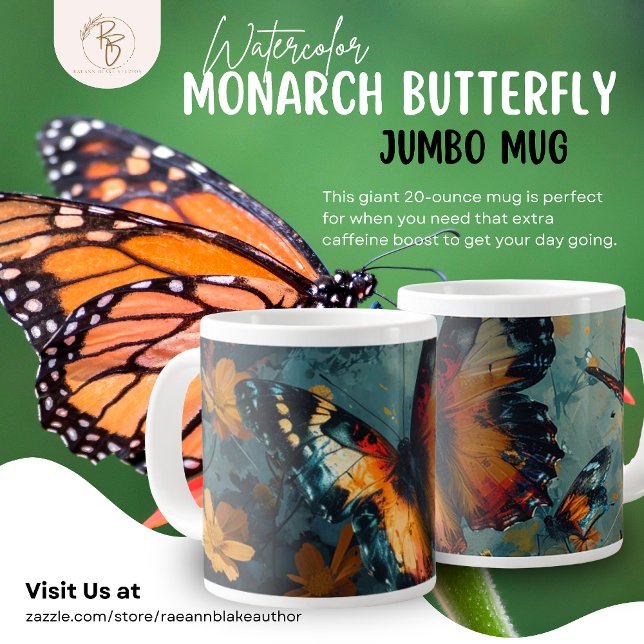 Grande Tasse Aquarelle Monarque papillon Jumbo Mug (Créateur téléchargé)