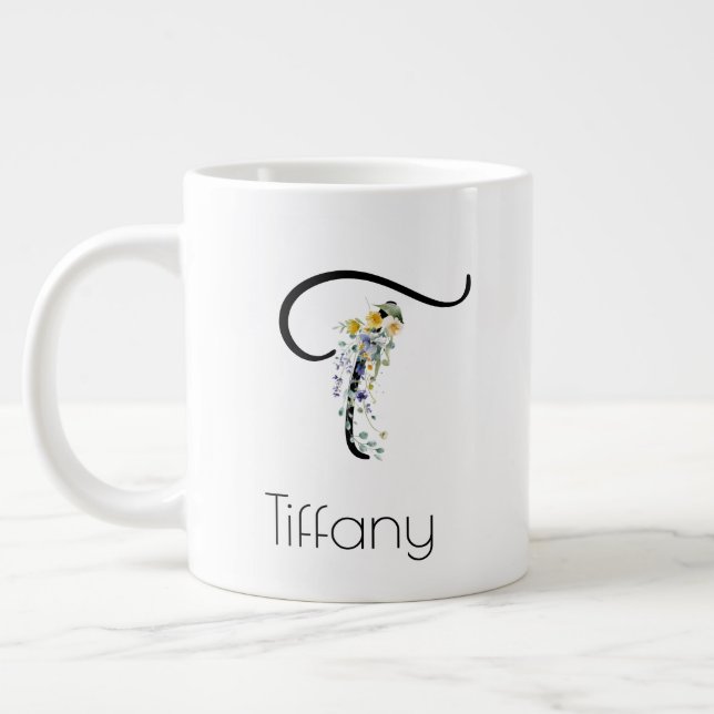 Grande Tasse Aquarelle monogramme de l'employeur du cadeau de r (Gauche)